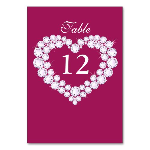 Wedding diamond heart pink table numbers