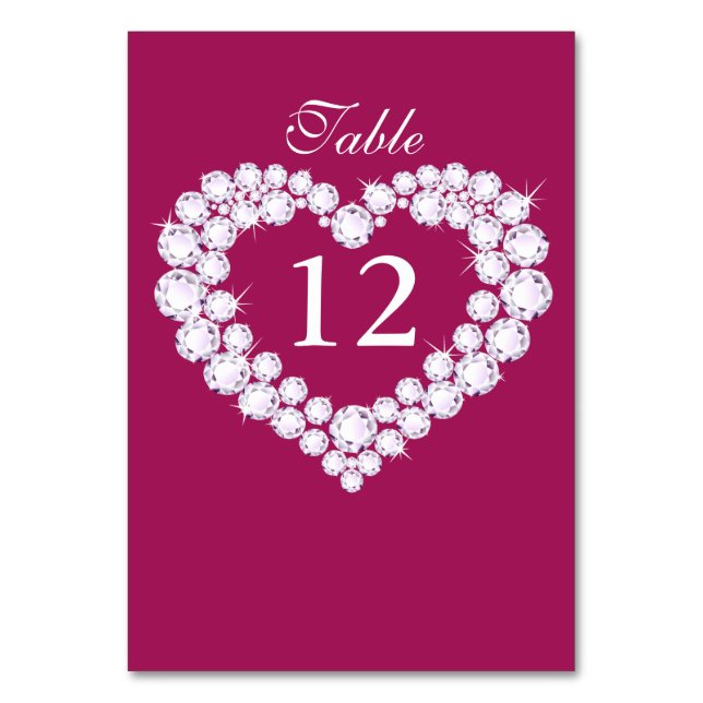Wedding diamond heart pink table numbers (Front)