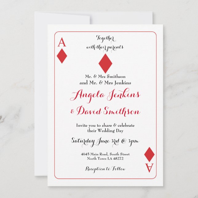 Wedding Diamonds Playing Card King Queen Invite (Front)