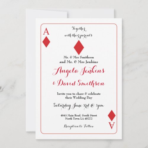 Wedding Diamonds Playing Card King Queen Invite