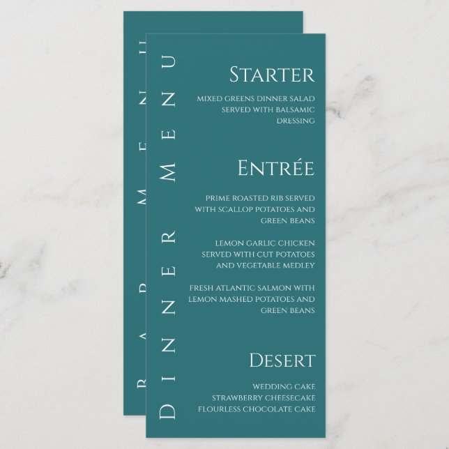 Wedding Dinner and Bar Menu-Emerald Green- Menu (Front/Back)