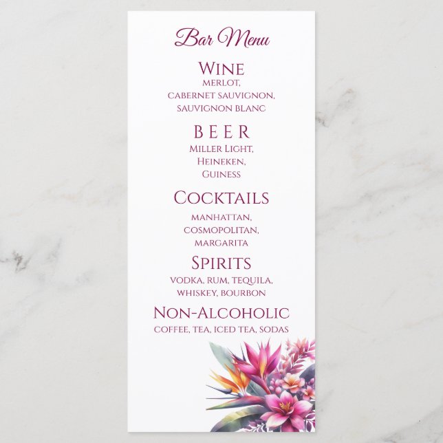 Wedding Dinner and Bar Menu-Tropical Biss Menu (Back)