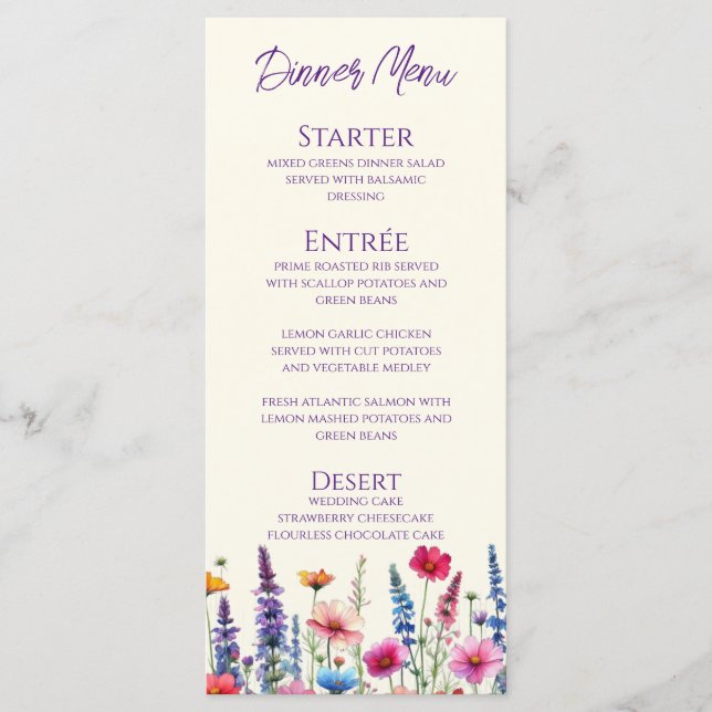 Wedding Dinner and Bar Menu-Wildflower Symphony Menu (Front)