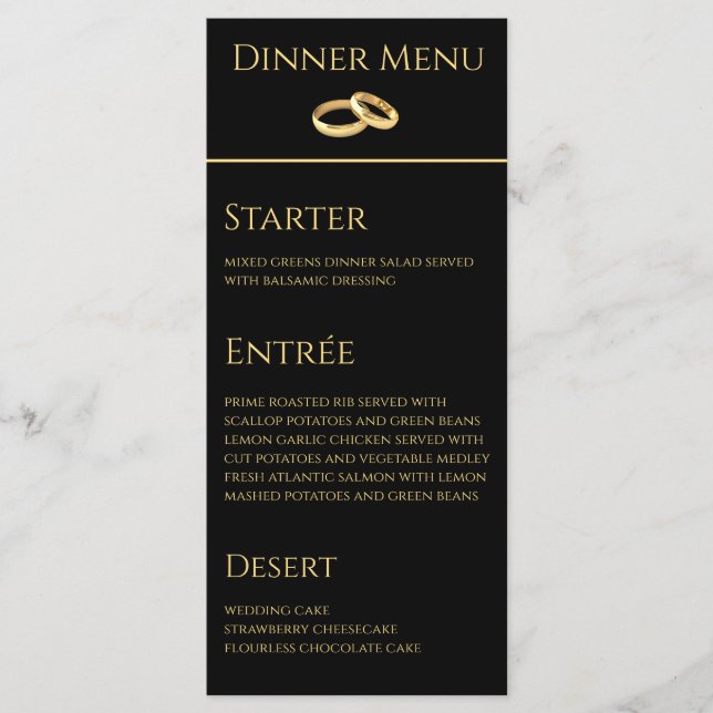 Wedding Dinner and Drink Menu-Black and Gold- Menu (Front)