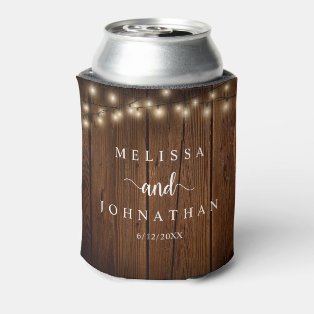 Wedding Dinner and Party, Rustic String Lights Can Can Cooler (Can Back)