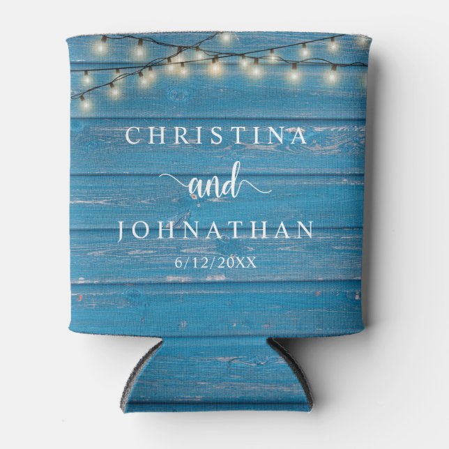Wedding Dinner and Party, Rustic String Lights Can Cooler (Front)