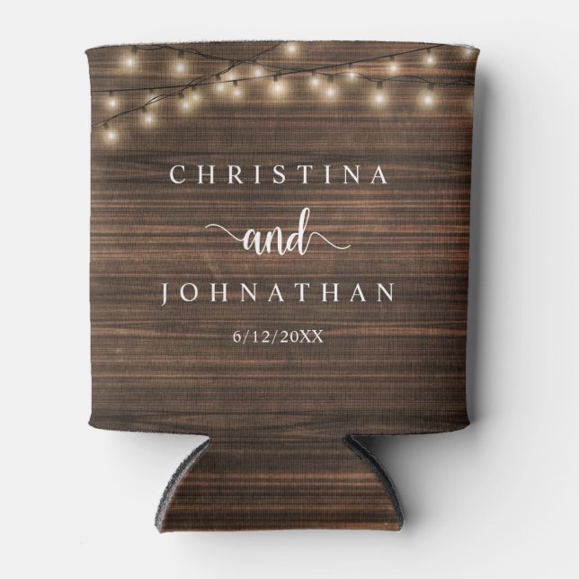 Wedding Dinner and Party, Rustic String Lights Can Cooler (Front)
