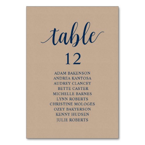 Wedding Dinner Brown Kraft Seating Chart Table Nu Table Number