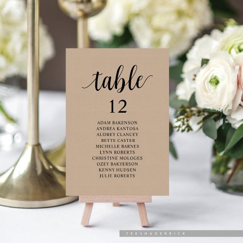 Wedding Dinner Brown Kraft Seating Chart Table Number