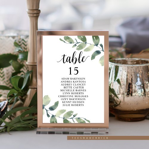 Wedding Dinner Eucalyptus Guests Seating Chart  T Table Number