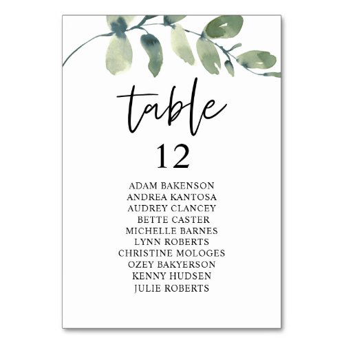 Wedding Dinner Eucalyptus Guests Seating Chart Ta Table Number