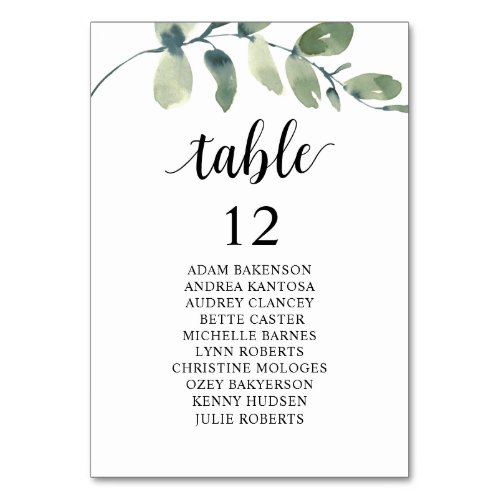 Wedding Dinner Eucalyptus Guests Seating Chart Table Number