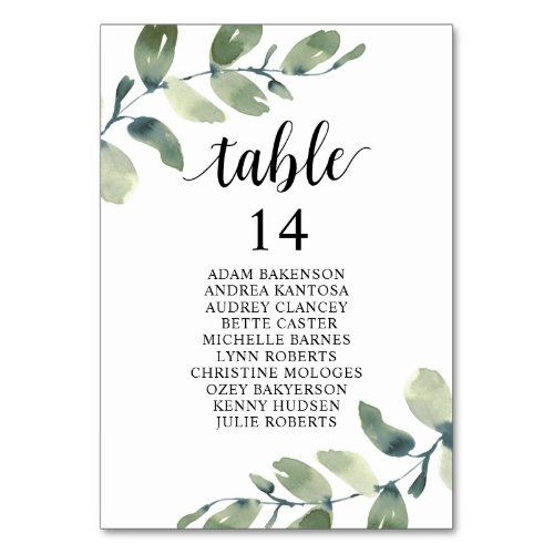 Wedding Dinner Eucalyptus Guests Seating Chart  Table Number