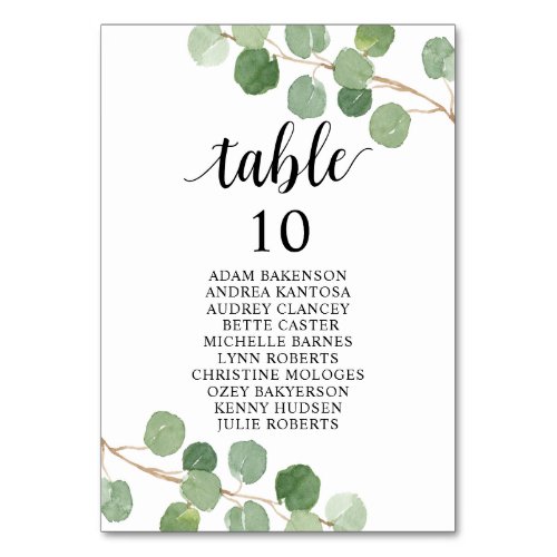 Wedding Dinner Eucalyptus Guests Seating Chart  Table Number