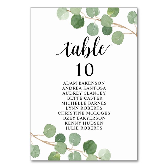 Wedding Dinner, Eucalyptus Guests Seating Chart  Table Number (Front)
