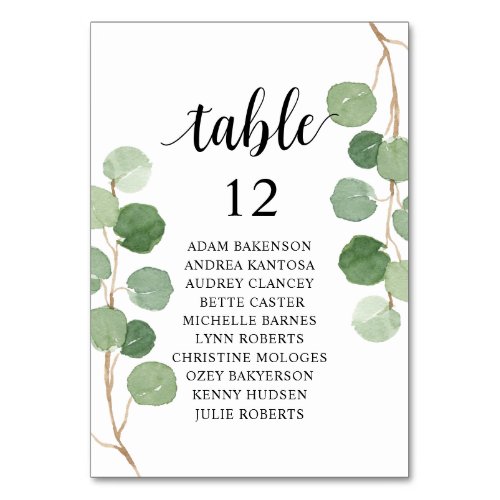 Wedding Dinner Eucalyptus Guests Seating Chart  Table Number