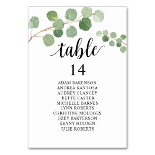Wedding Dinner, Eucalyptus Guests Seating Chart Table Number