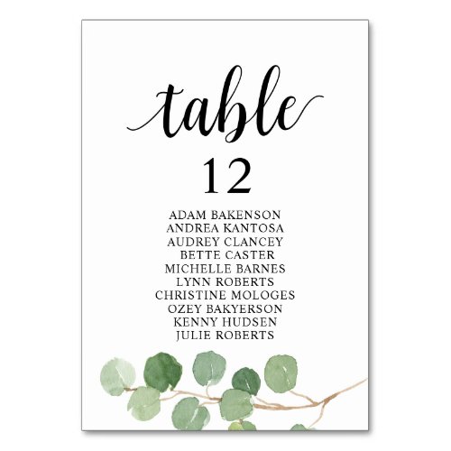 Wedding Dinner Eucalyptus Guests Seating Chart Table Number