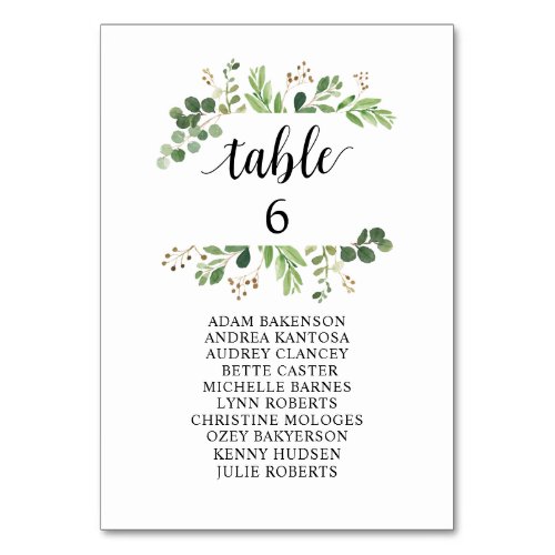 Wedding Dinner  Greenery Guests Seating Chart  Ta Table Number