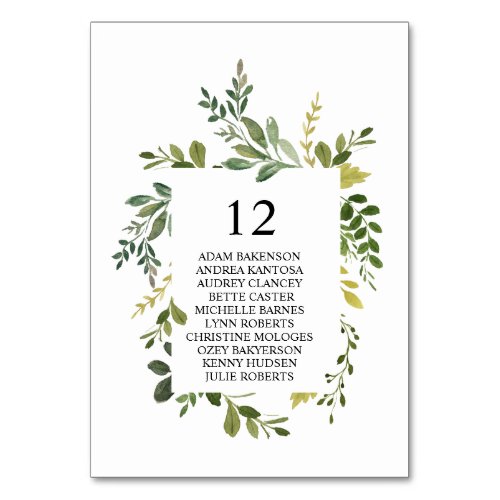 Wedding Dinner  Greenery Guests Seating Chart Table Number