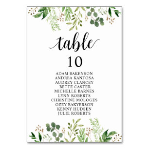 Wedding Dinner, Greenery Guests Seating Chart Table Number