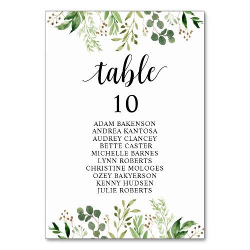 Wedding Dinner  Greenery Guests Seating Chart Table Number