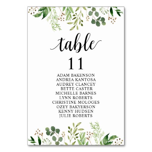 Wedding Dinner Greenery Guests Seating Chart Table Number