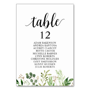 Wedding Dinner, Greenery Guests Seating Chart Table Number