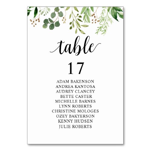Wedding Dinner Greenery Guests Seating Chart Table Number