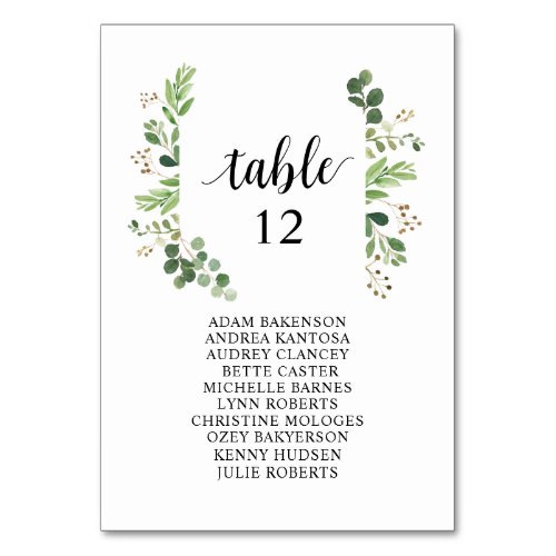 Wedding Dinner  Greenery Guests Seating Chart  Table Number