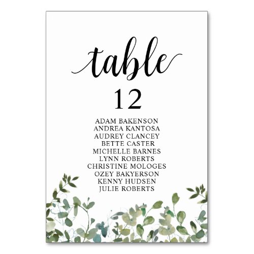 Wedding Dinner Greenery Guests Seating Chart Table Number