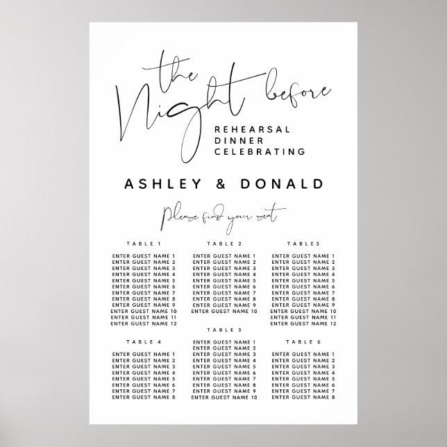 Wedding Dinner Guest Seating Charts (Front)