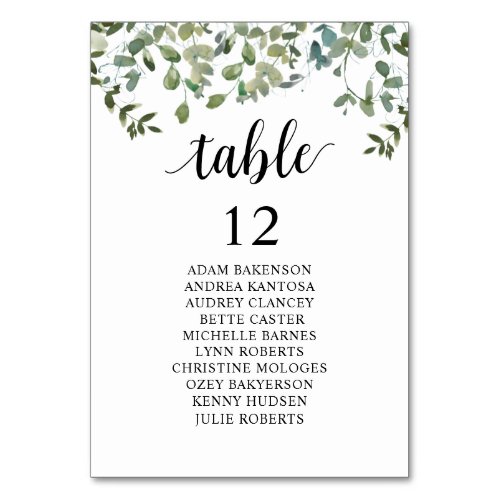 Wedding Dinner Guests Seating Chart Greenery Table Number