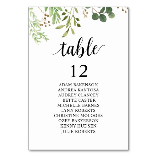 Wedding Dinner Guests Seating Chart Greenery Table Number