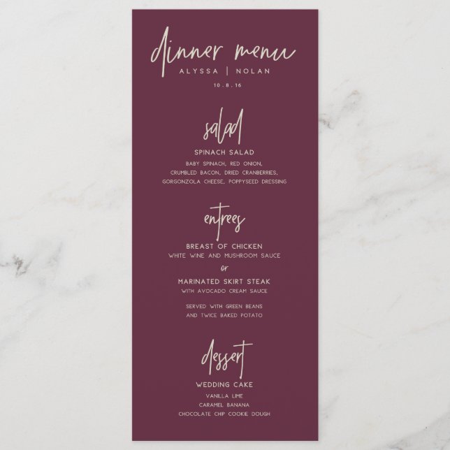Wedding Dinner Menu (Front)