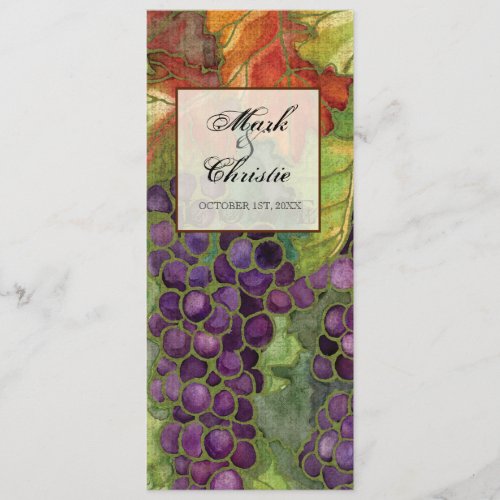 Wedding Dinner Menu, Autumn Grape Leaf Menu