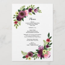 Wedding Dinner Menu Card Floral Burgundy Blush