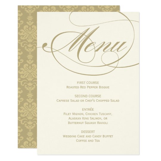 Wedding Dinner Menu Card Gold Calligraphy Design