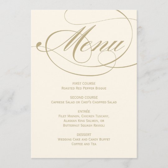 Wedding Dinner Menu Card Gold Calligraphy Design Zazzle Wedding Dinner Menu Card Gold Calligraphy Design