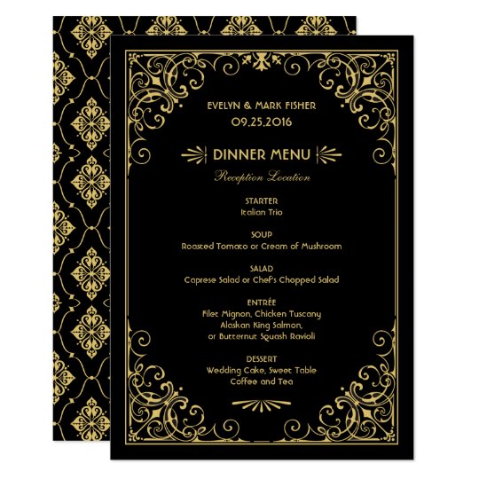Wedding Dinner Menu Cards Art Deco Style Zazzle Wedding Dinner Menu Cards Art Deco Style