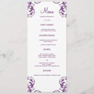 Wedding Dinner Menu Cards | Eggplant Damask Style