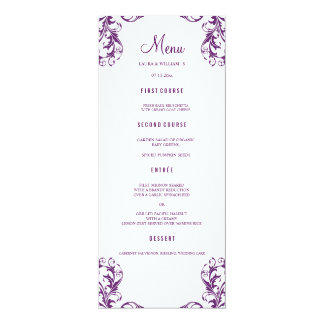 Wedding Dinner Menu Cards | Eggplant Damask Style