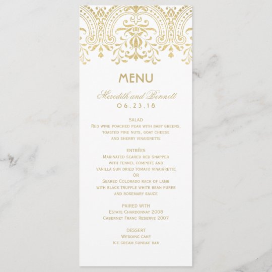 Wedding Dinner Menu Cards Gold Vintage Glam Zazzle Wedding Dinner Menu Cards Gold Vintage Glam