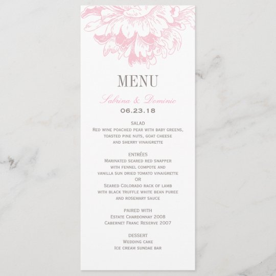 Wedding Dinner Menu Cards Pink Fl Peony Zazzle Wedding Dinner Menu Cards Pink Fl Peony