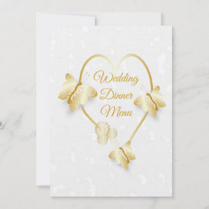 Wedding Dinner Menu Gold Coloured Heart Butterfly Invitation