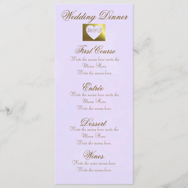 Wedding Dinner Menu | Lavender Golden Collection (Front)