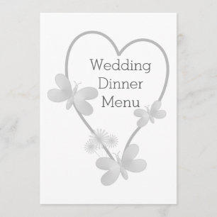 Wedding Dinner Menu Silver Heart Butterflies