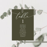 Wedding Dinner, Modern Guest Seating Chart Table Number<br><div class="desc">Wedding Dinner Guest Seating Table Chart Card,  Modern Classy romantic calligraphy Olive Green greenery themed.
Customise the text and / or remove and fill in with your wedding party matching colour.</div>