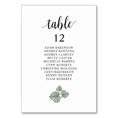 Wedding Dinner  Monstera Guests Seating Chart Tab Table Number