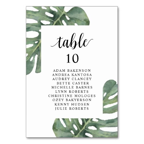 Wedding Dinner  Monstera Guests Seating Chart Tab Table Number